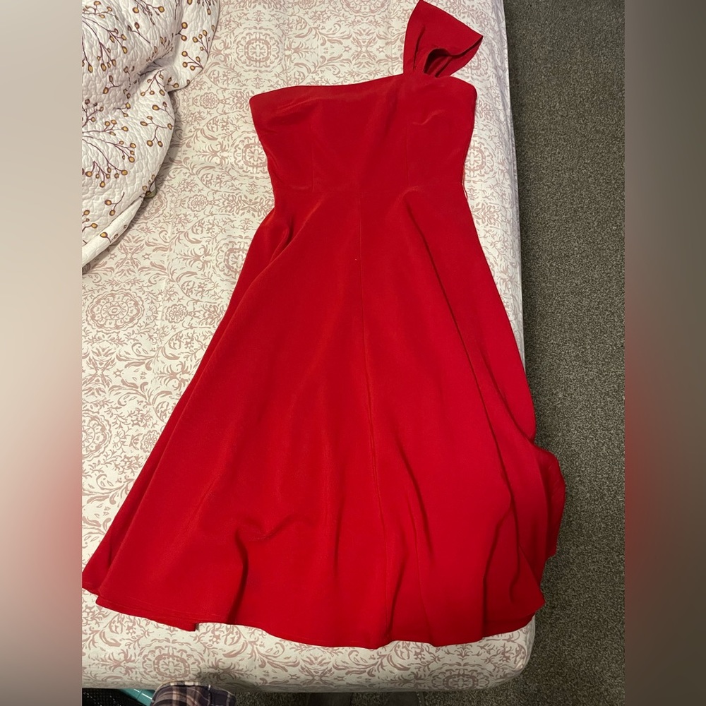 Red, A- line, flare dress.